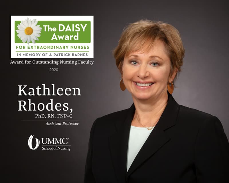 Dr. Kathleen Rhodes, assistant professor of nursing, received the DAISY Faculty Award from the School of Nursing for the 2019-2020 Academic Year.
